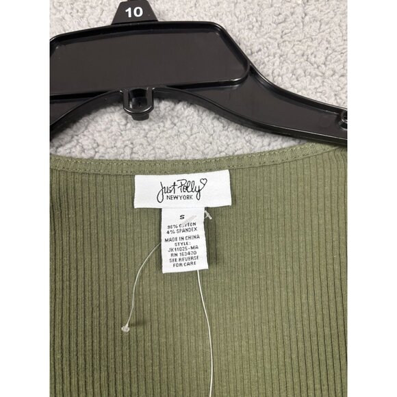 Just Polly Juniors' Women's Ribbed Long Sleeve Square Neck Top Small Green NWOTs - Picture 6 of 7